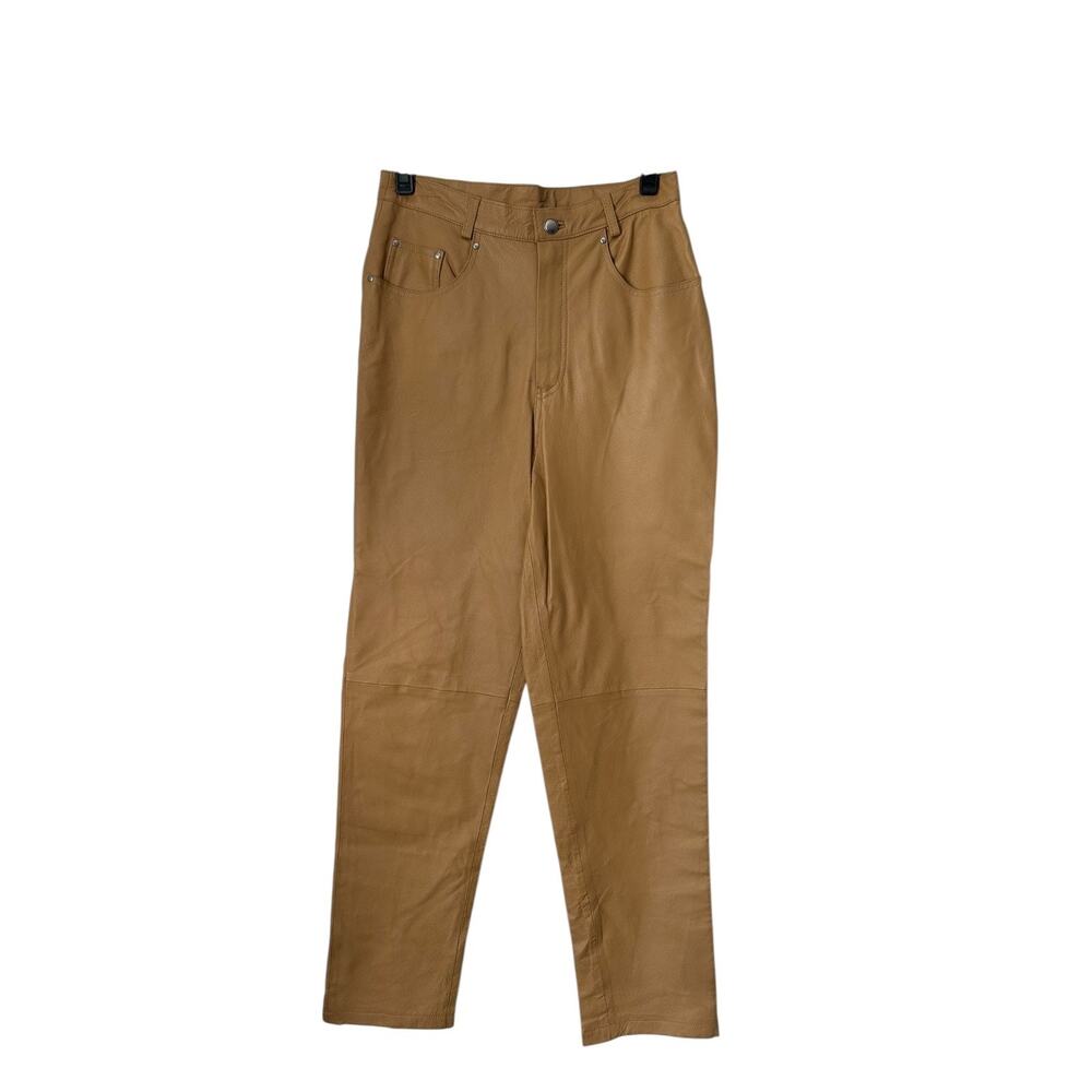 Styleworks Pants Womens 10 Tan Leather Lined Vintage 80s 90s Straight Pockets - Picture 1 of 9